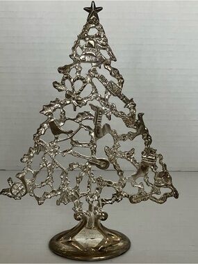 Silver Plated Christmas Tree Holiday Decor Standing with Velvet Base 7”